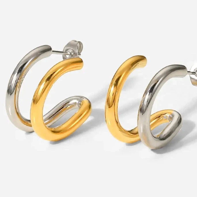 Double Hoop Two Tone Earrings