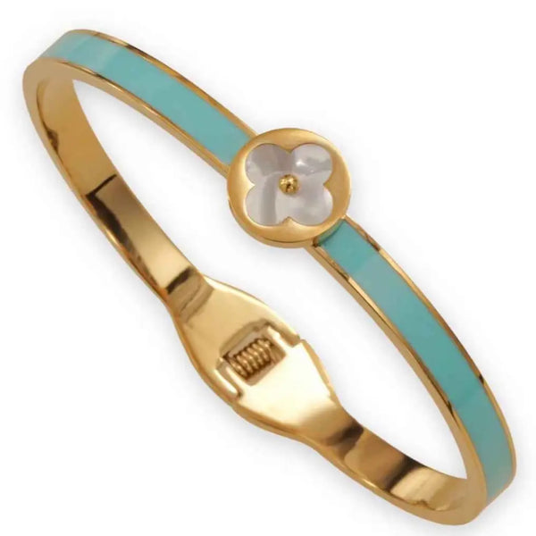 Enamel Inlay Clover Station Bangle Bracelet