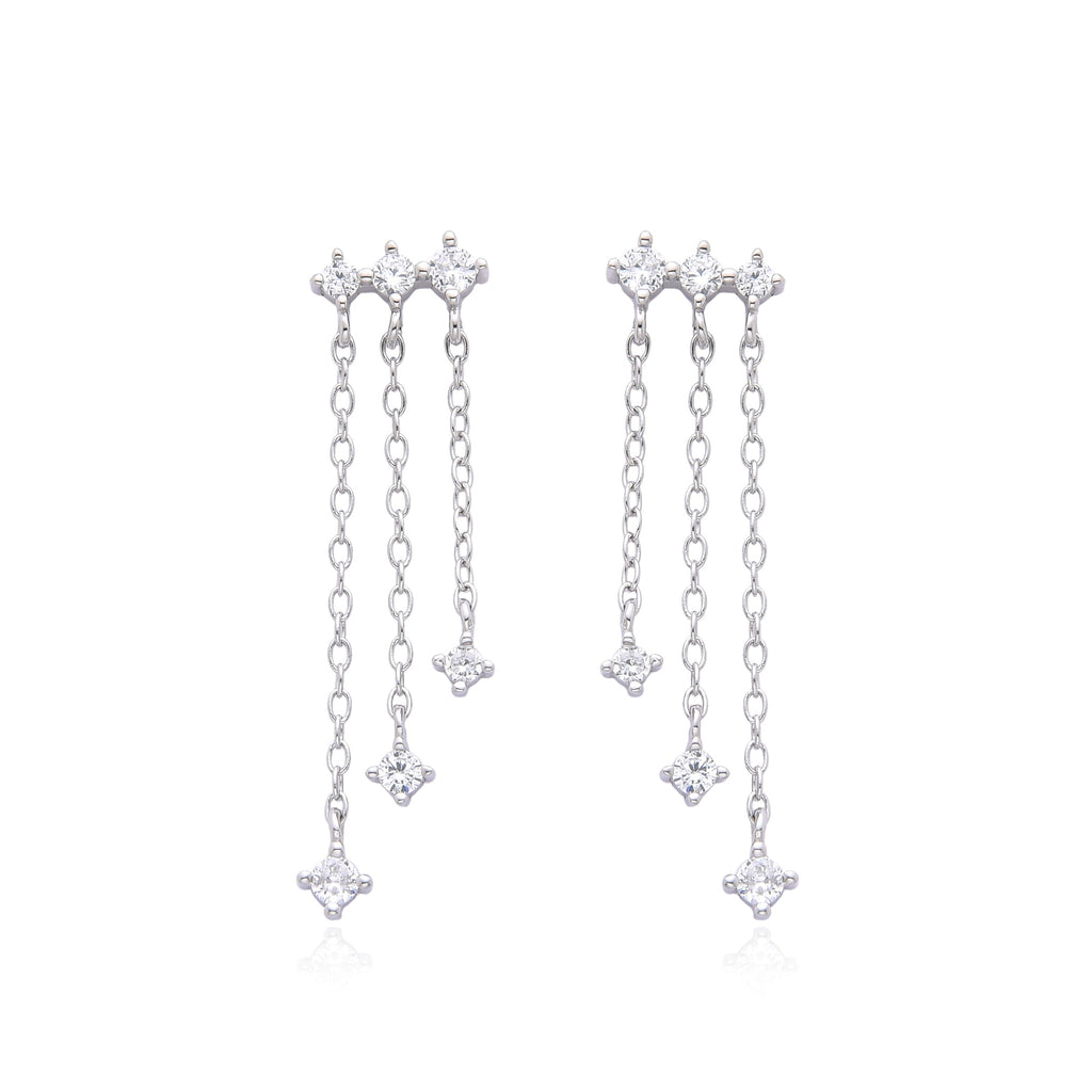 Three In A Row Delicate Chain & CZ Earrings