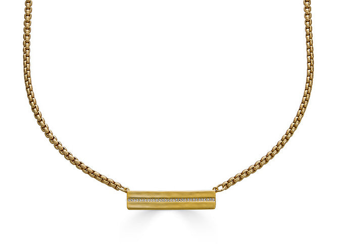 Matte Gold Pave Bar Necklace