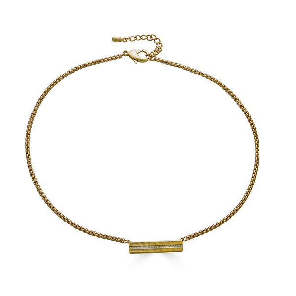 Matte Gold Pave Bar Necklace