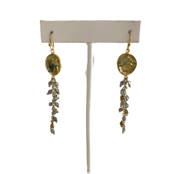 Gold And Labradorite Beaded Earrings