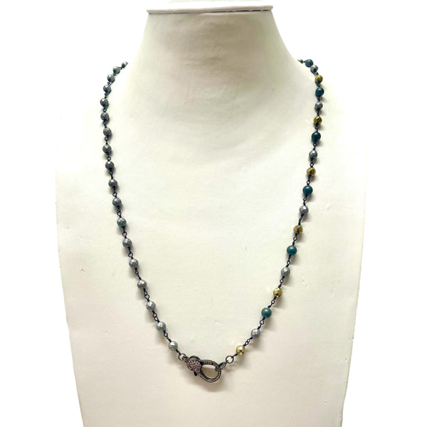 Hematite and Gold Beaded Necklace With CZ Lobster Claw