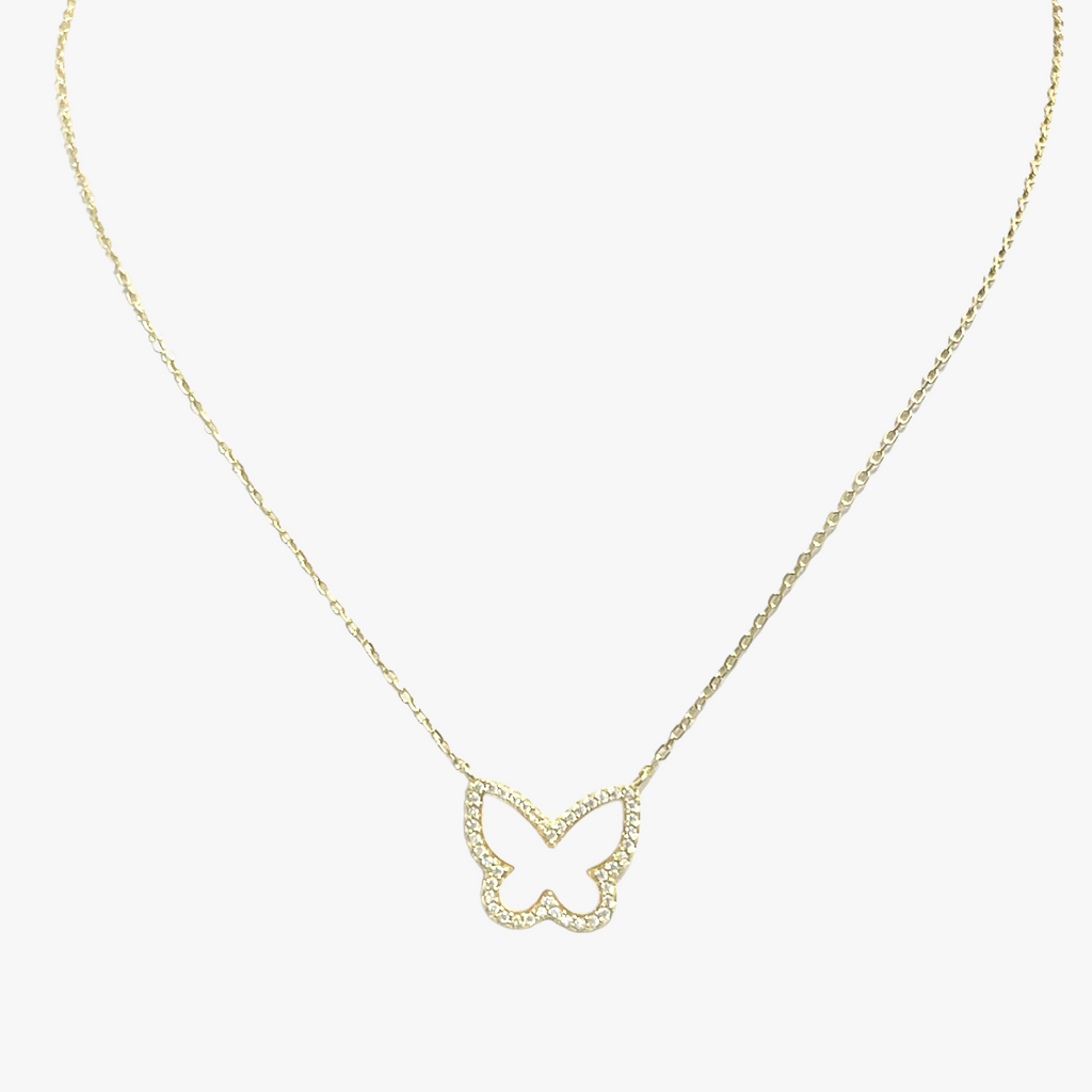 Mother Of Pearl And CZ Butterfly Necklace