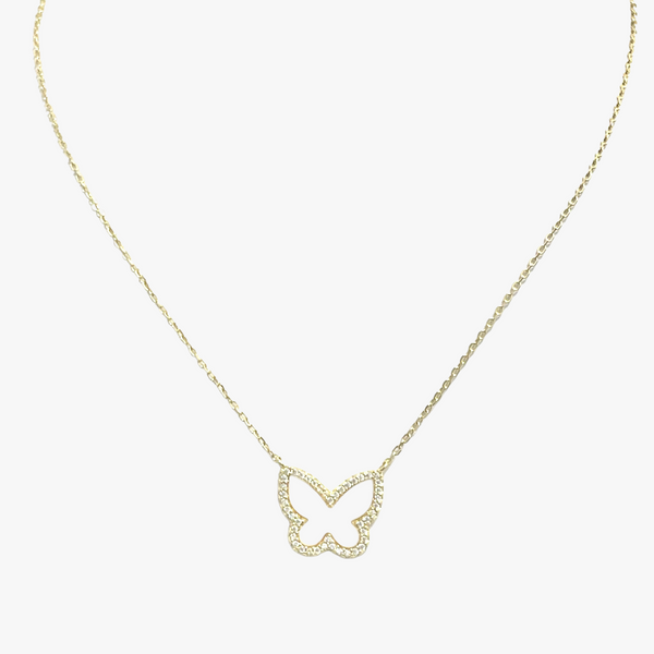 Mother Of Pearl And CZ Butterfly Necklace