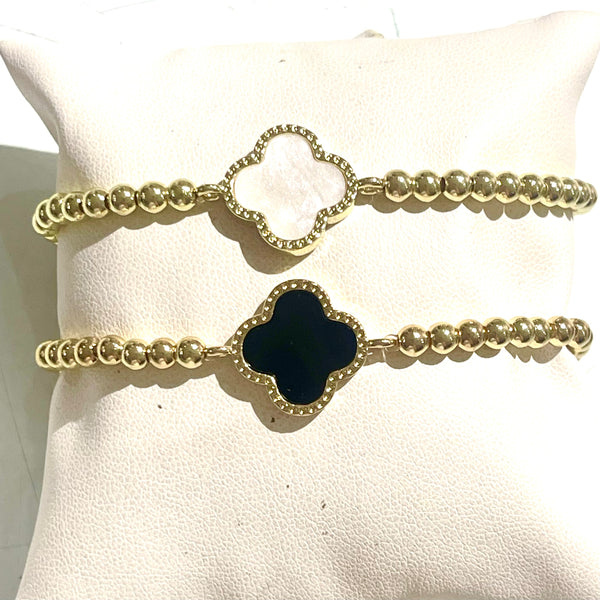 Gold Stretch Enamel Clover Bracelet