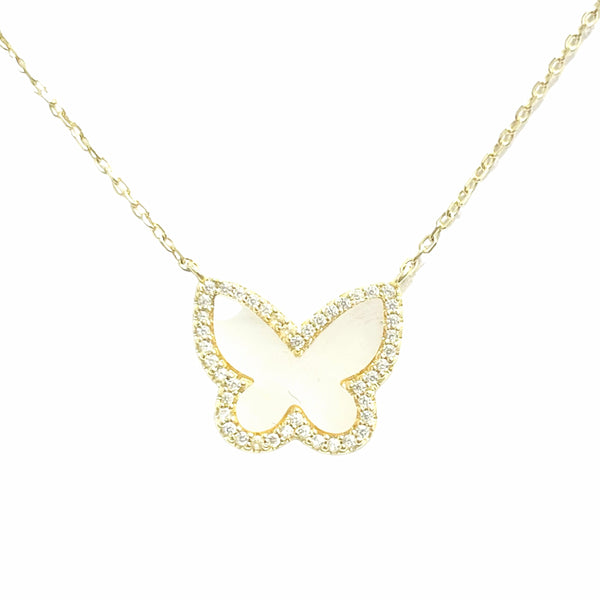 Mother Of Pearl And CZ Butterfly Necklace