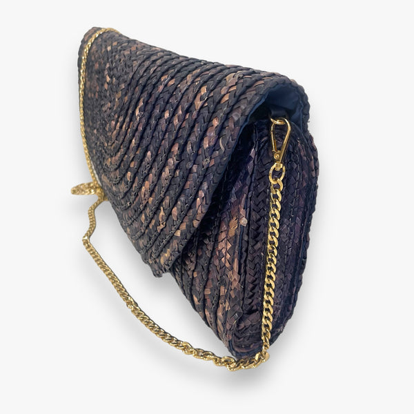 Oversized Blue And Rose Gold Straw Handbag