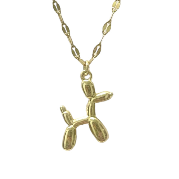 Gold Baloon Dog Charm Necklace