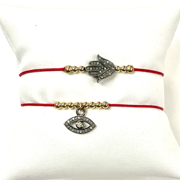 Diamond Hamsa Or Evil Eye Red String Bracelet