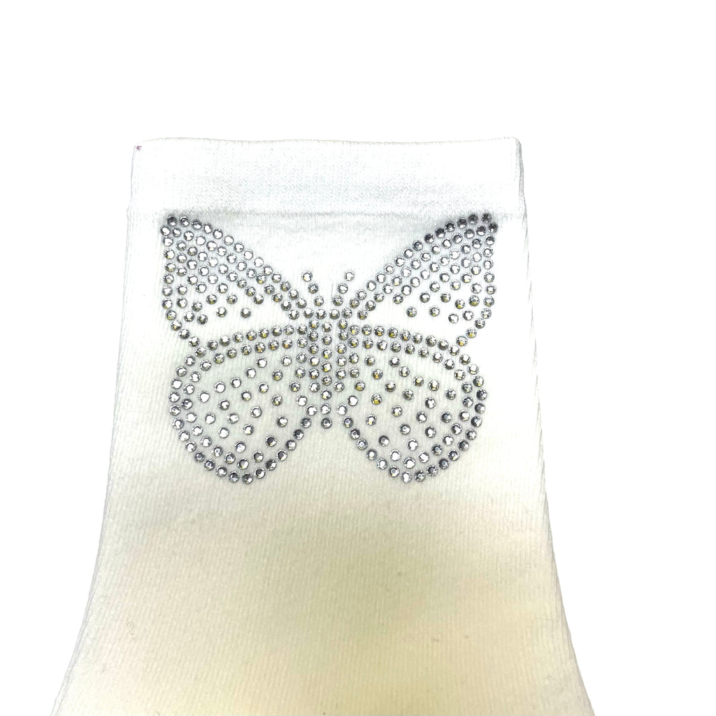 Shiny Crystal Butterfly And Heart Socks