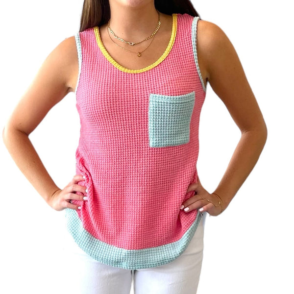 Color Block Patched Pocket Knit Tank Top