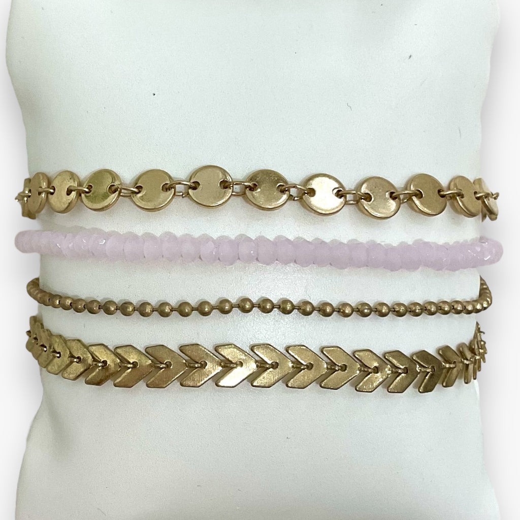 Gold and Pink 4 Layered Bracelet