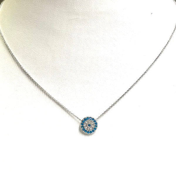 Sterling Silver CZ Evil Eye Necklace