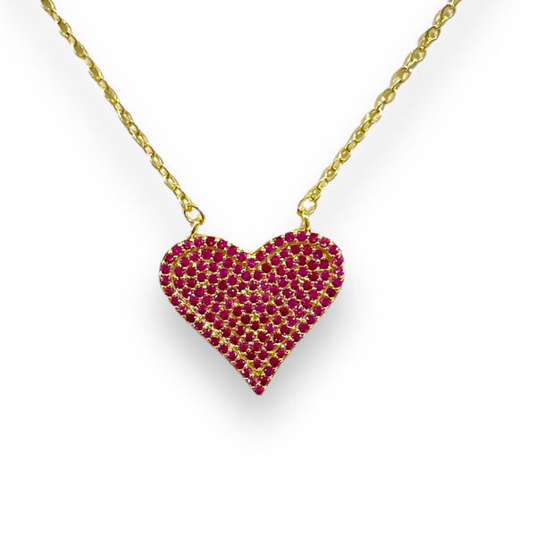 Pink Pave CZ Heart  Necklace