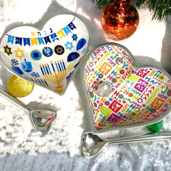 Happy Hanukkah Holiday Heart Bowl With Heart Spoon