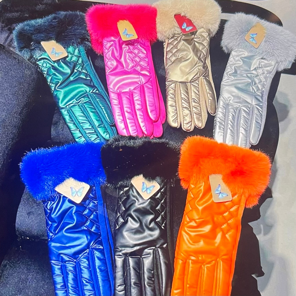 Brightly Colored Women’s Gloves With Fur Cuff