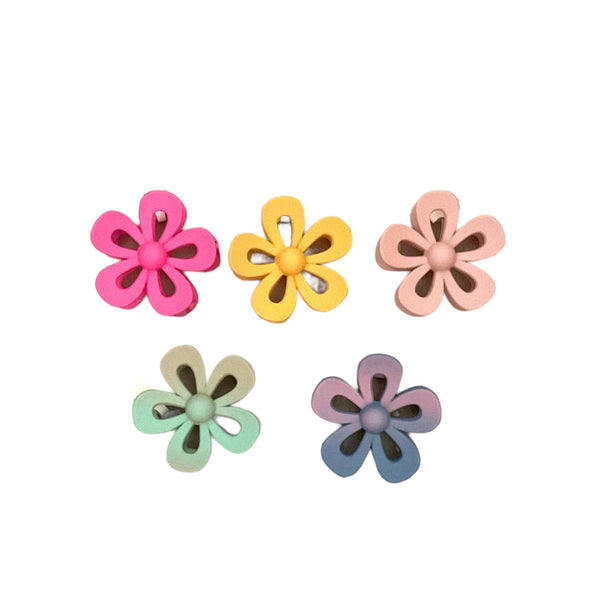 Open Flower And Button Hair Clips