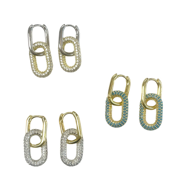 Double Paperclip Huggie Pave Earrings