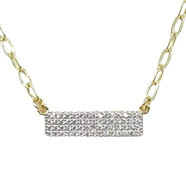 Pave Bar Delicate Paperclip Necklace