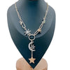 Star & Moon Celestial Charm Paperclip Necklace