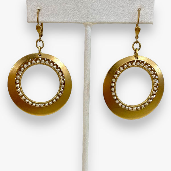 Gold and Pearl Studded Circle Earrings