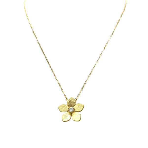 Matte Flower With CZ Center Necklace