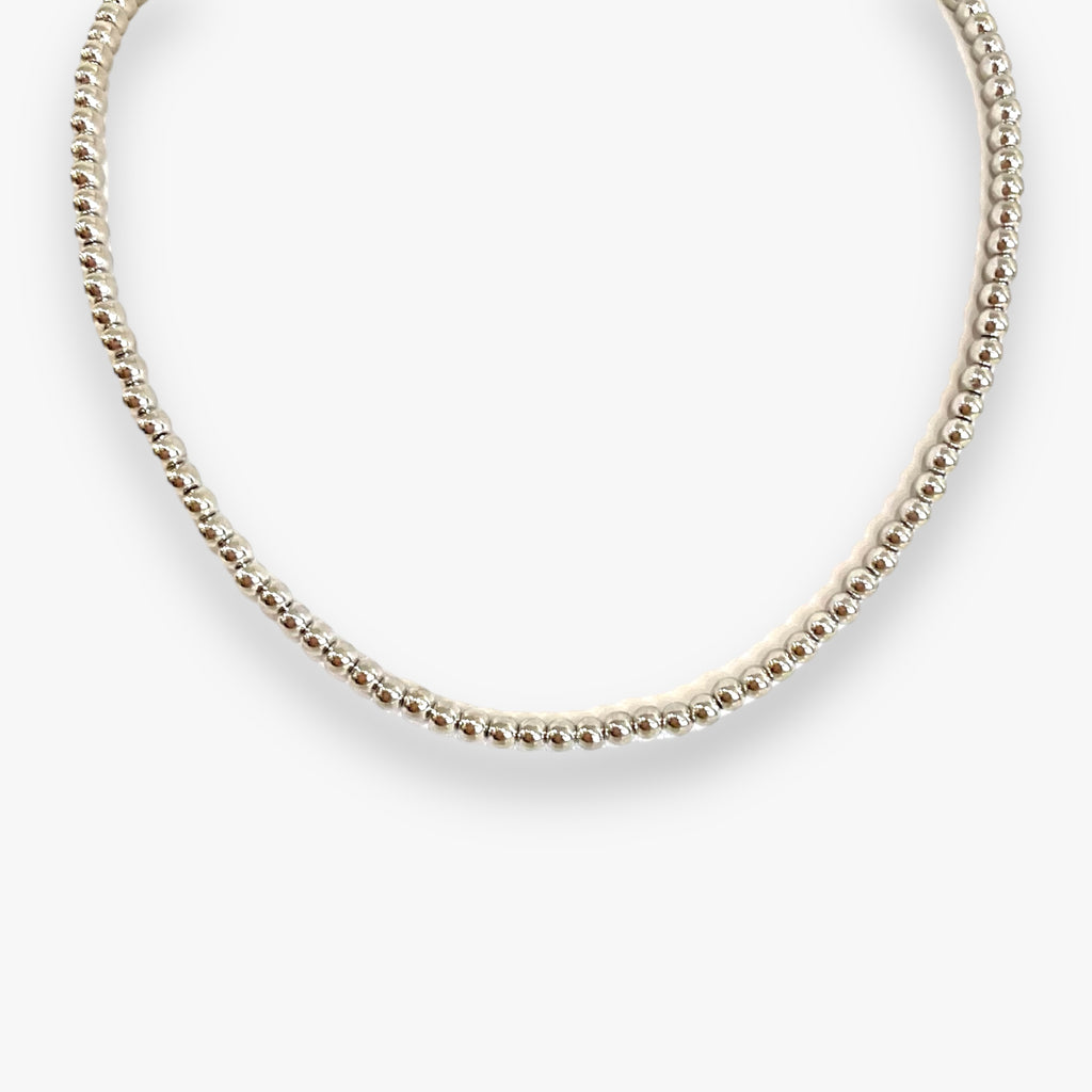 18K Rhodium Filled Bead Necklace