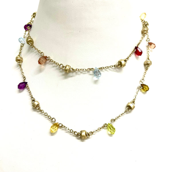 Gold And Colorful Gemstone Long Necklace