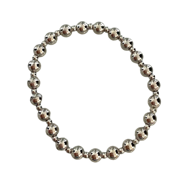 Silver Beaded Stretch Bracelet w/6MM and 3MM Beads