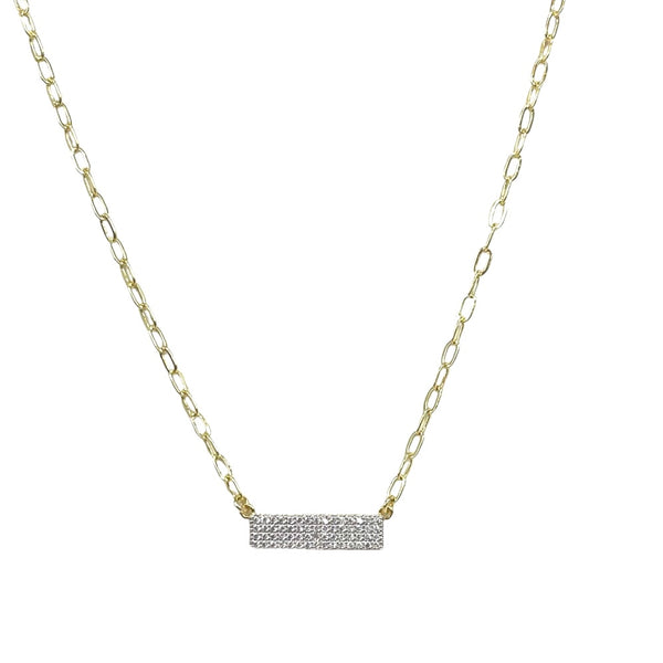 Pave Bar Delicate Paperclip Necklace