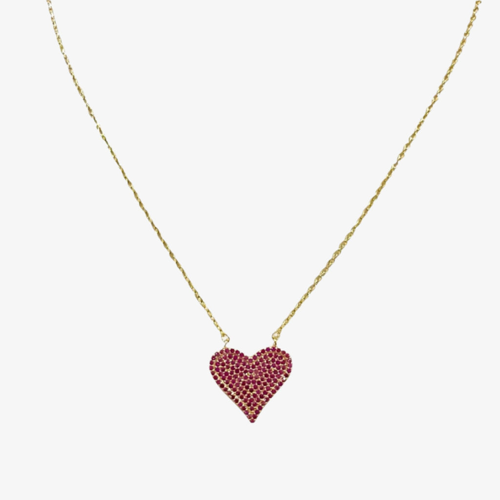 Pink Pave CZ Heart  Necklace