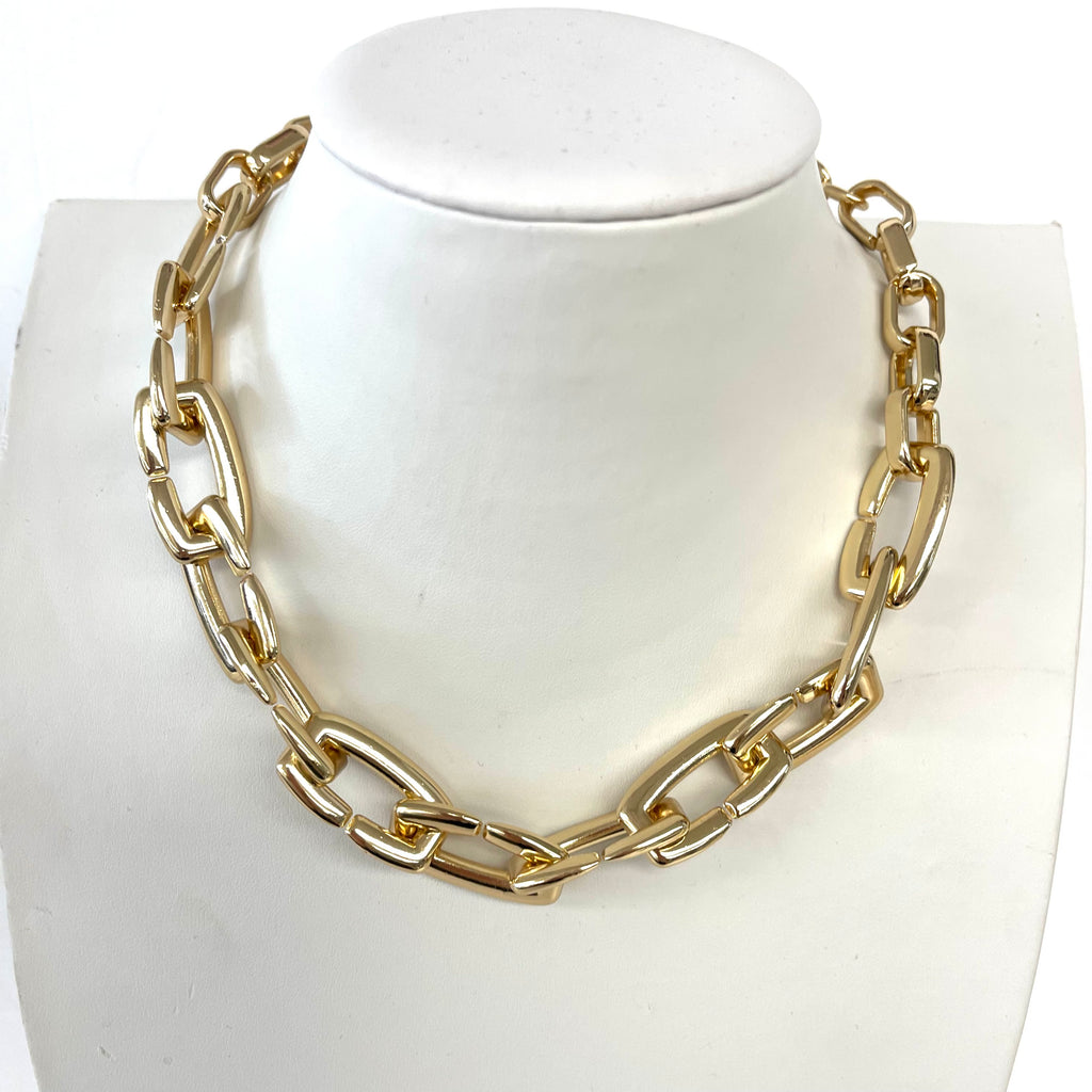 Matte Or Shiny Gold Chain Link Necklace