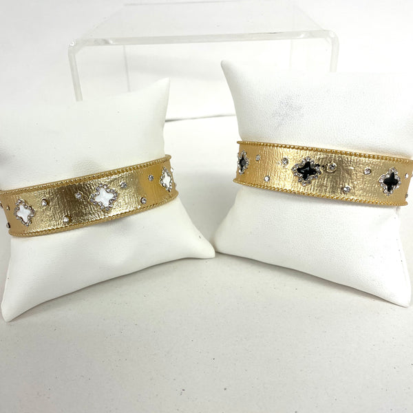 Enamel Clover With CZ Gold Cuff