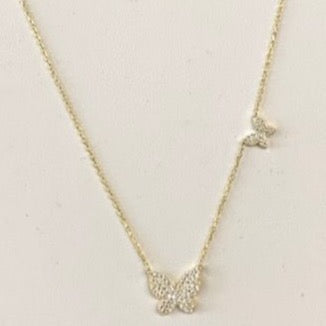 Sterling Silver CZ Mom & Baby Butterfly Necklace