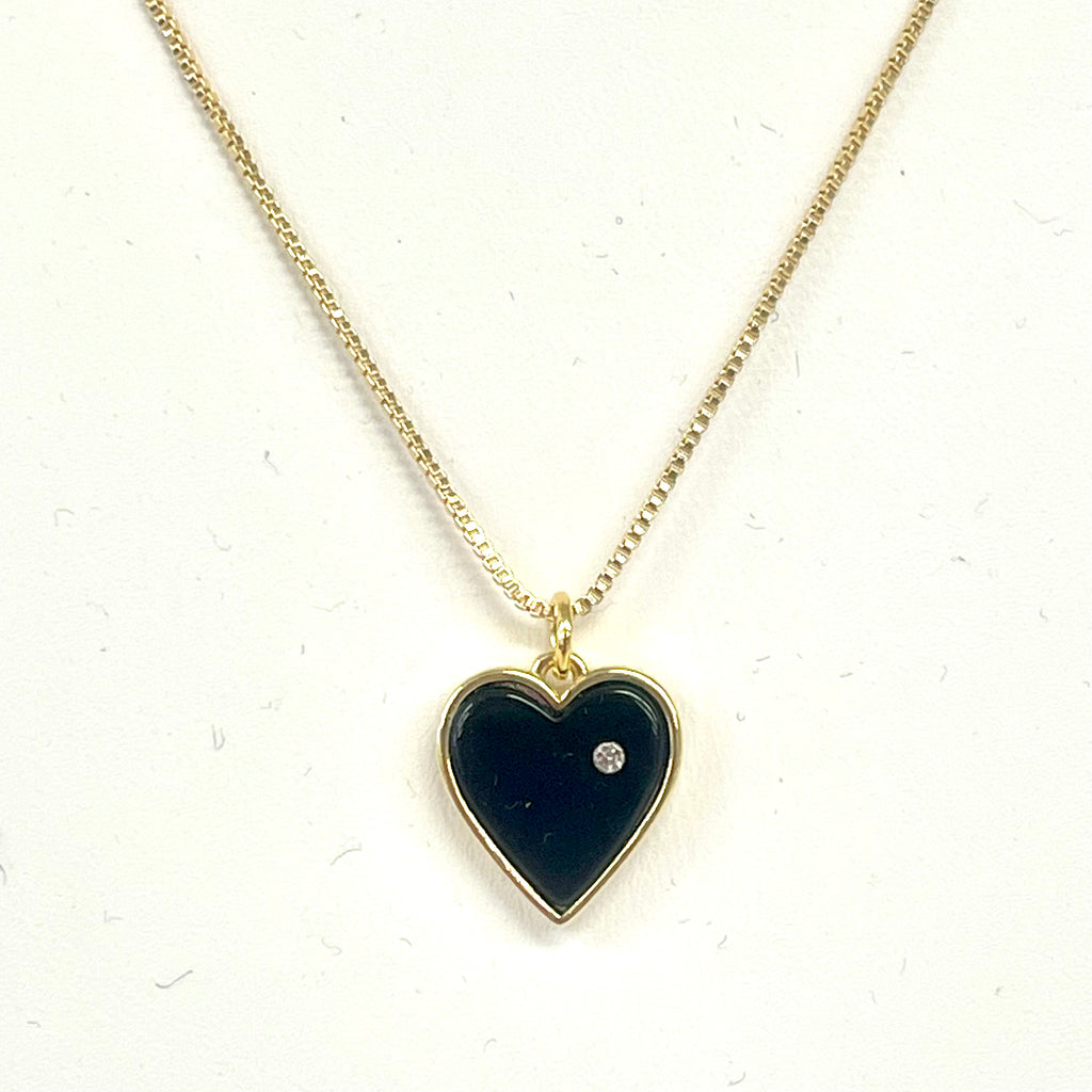 Stone Heart With CZ Stone Necklace