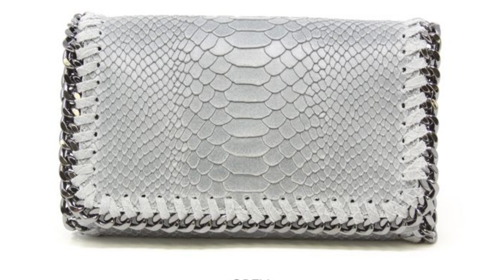 Snake Embossed Genuine Italian Leather & Chain Handbag