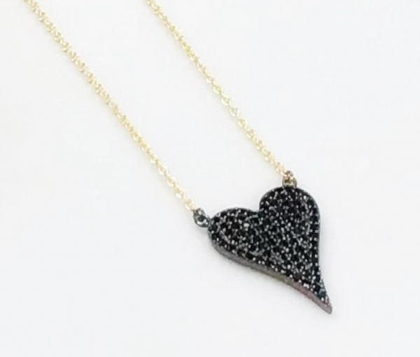 Black Pave Heart Gold Chain Necklace