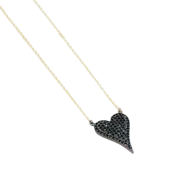 Black Pave Heart Gold Chain Necklace