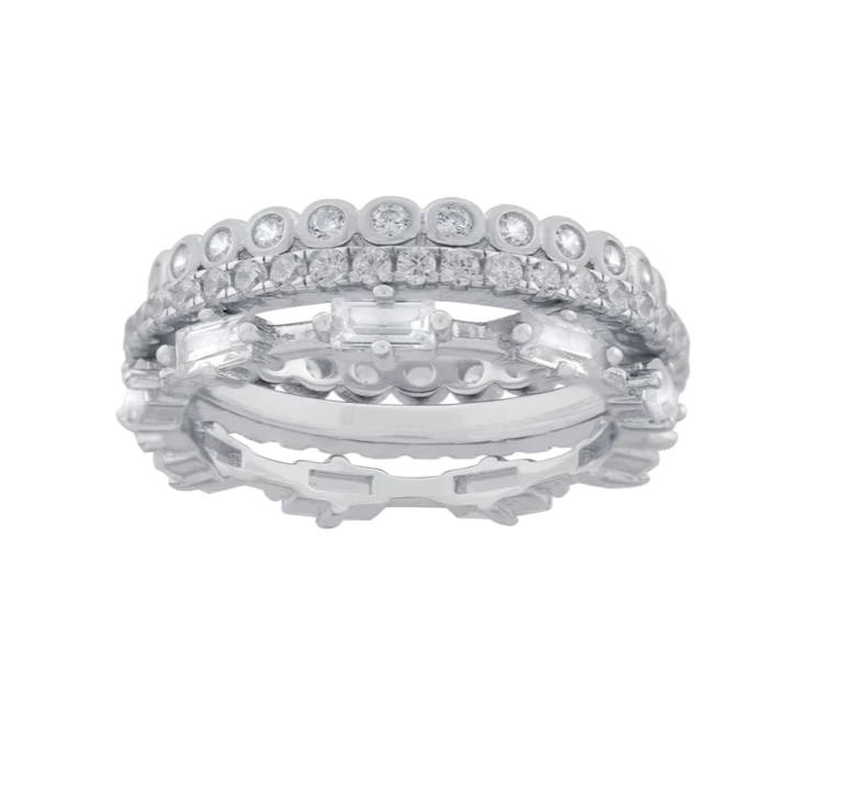 Sterling Silver CZ Triple Band Ring Set