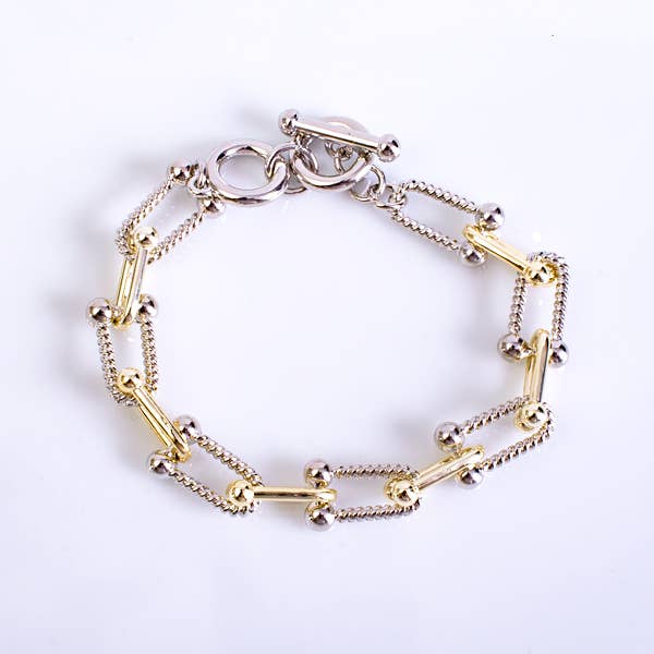 Two Tone Interlocking Toggle Bracelet