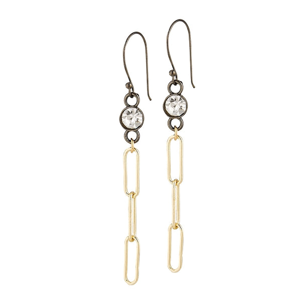 Two Tone Gold And Hematite CZ Earrings