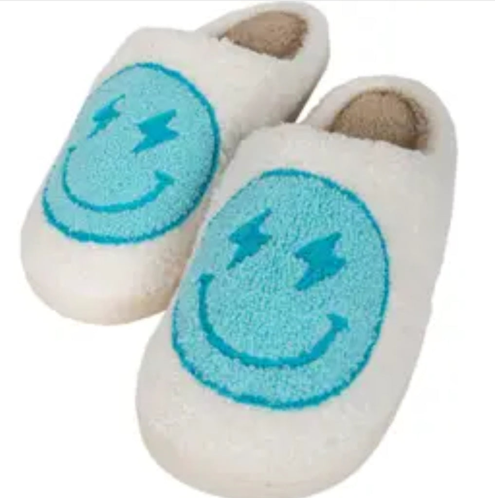 Pink Or Blue Lightening Bolt Smiley Slippers