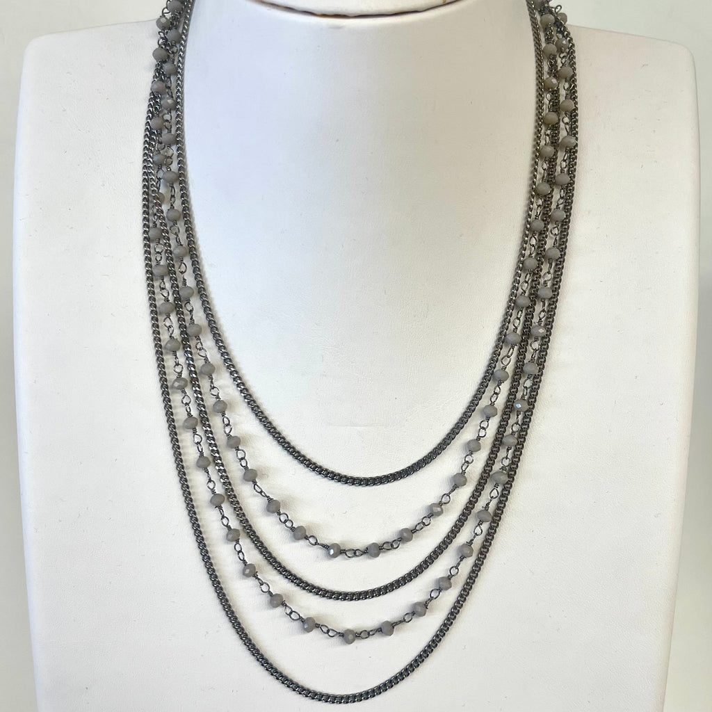 Five Layer Curb Chain And Beaded Necklace