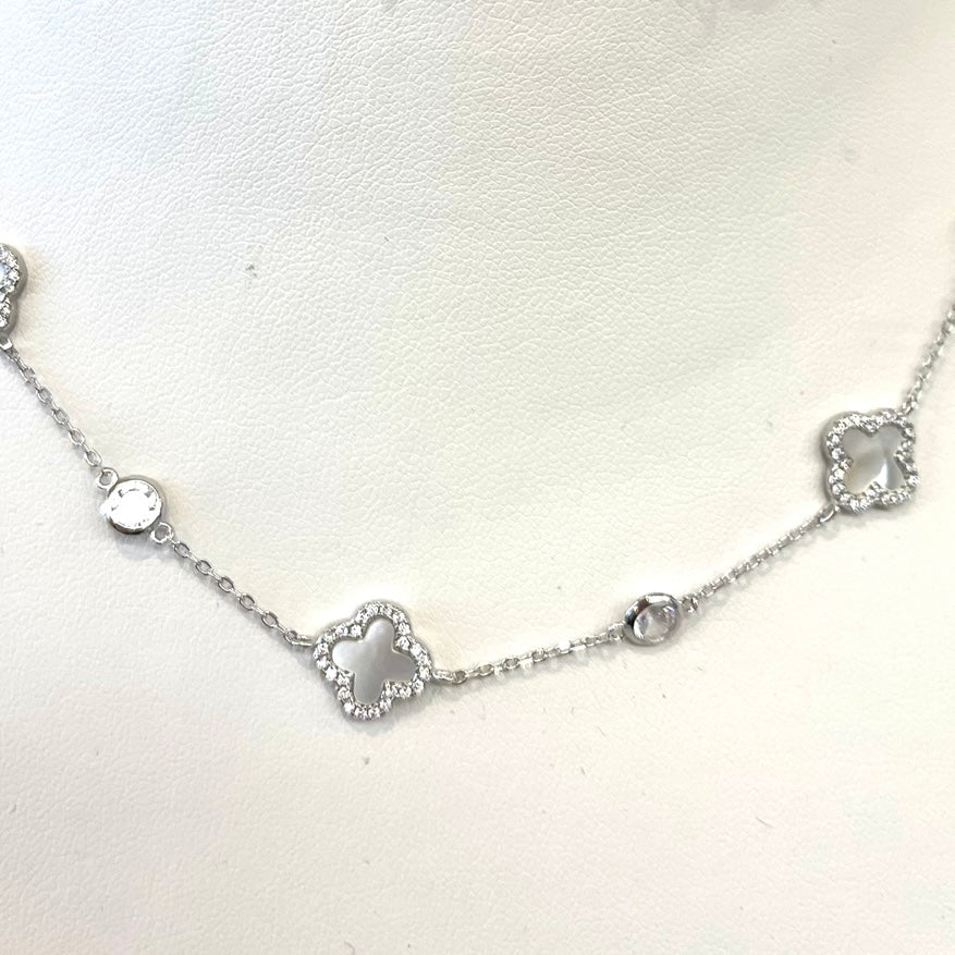 Sterling Silver And Mother Of Pearl / CZ Bezel Necklace