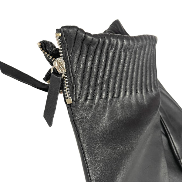 Side Zip Ruched Tech Leather Gloves