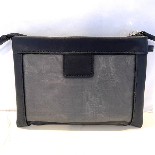 Leather and Nylon Mesh Cosmetic Case