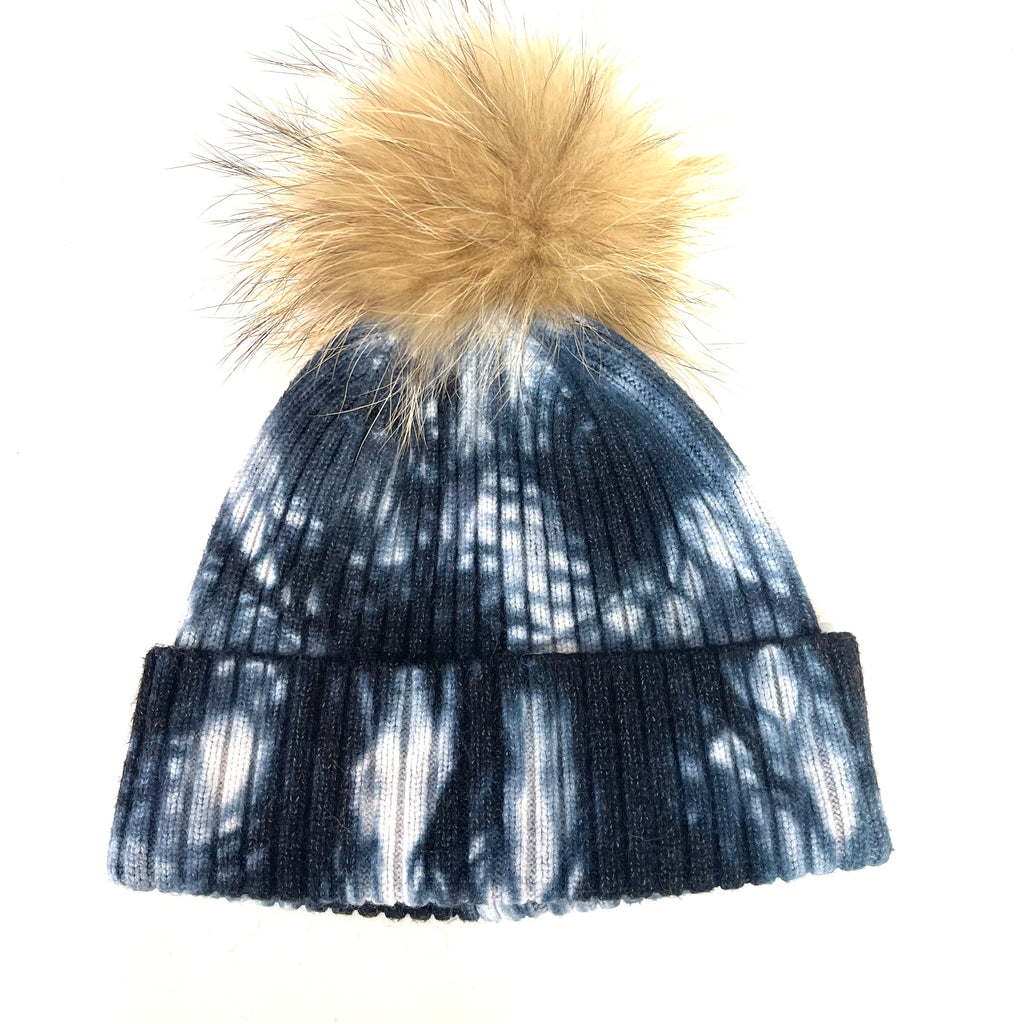 Tie-Dye Fur Pom Pom Hat