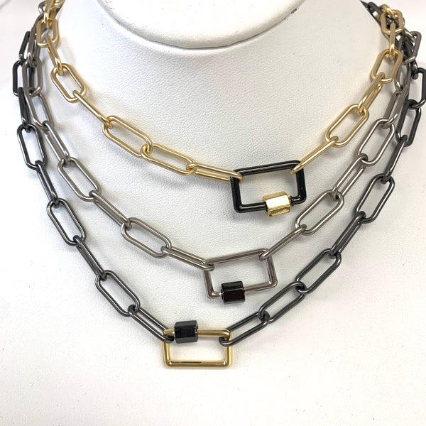 Paperclip Link Necklace with Square Caribiner