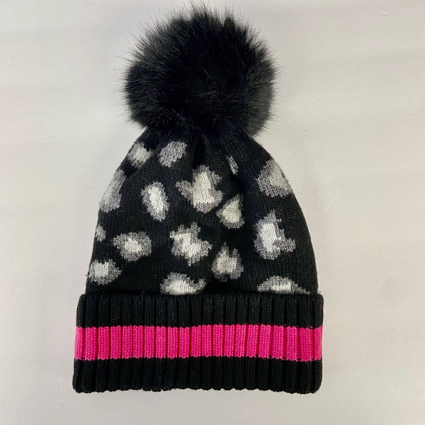 Animal  Print Winter Hat With Faux Pom